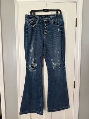 Judy Blue Jeans Women's Distressed Dark Blue Flare 14W